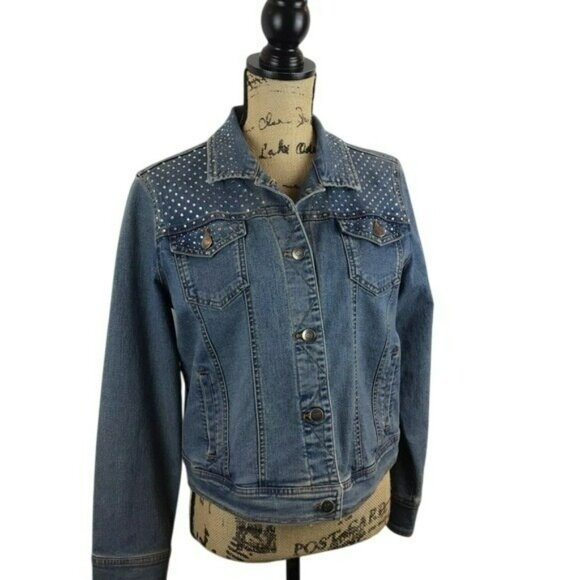 Denim Jacket With Rhinestone Studded Yoke H&J Womens Medium - Picture 3 of 11
